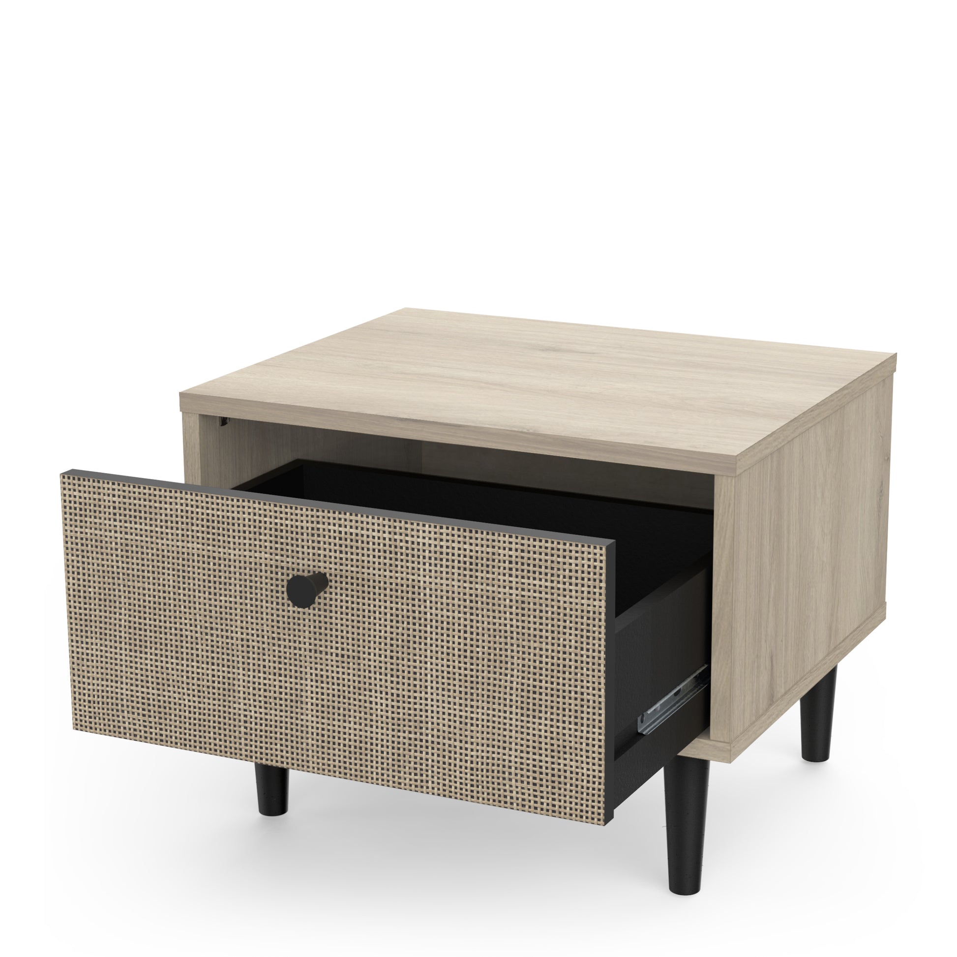 Theo 1 Drawer Oak Rattan style Bedside Table - FurniComp