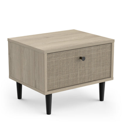 Theo 1 Drawer Oak Rattan style Bedside Table - FurniComp