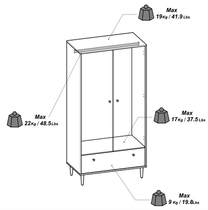 Theo 2 Door 1 Drawer Oak Rattan Style Wardrobe - FurniComp