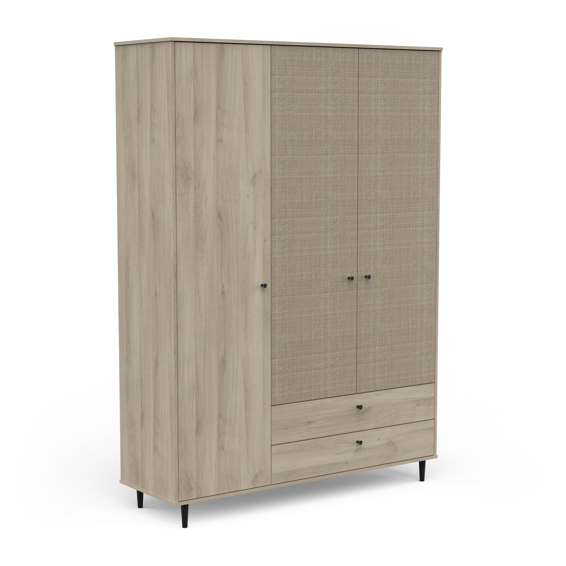 Theo 3 Door 2 Drawer Oak Rattan style Wardrobe - FurniComp