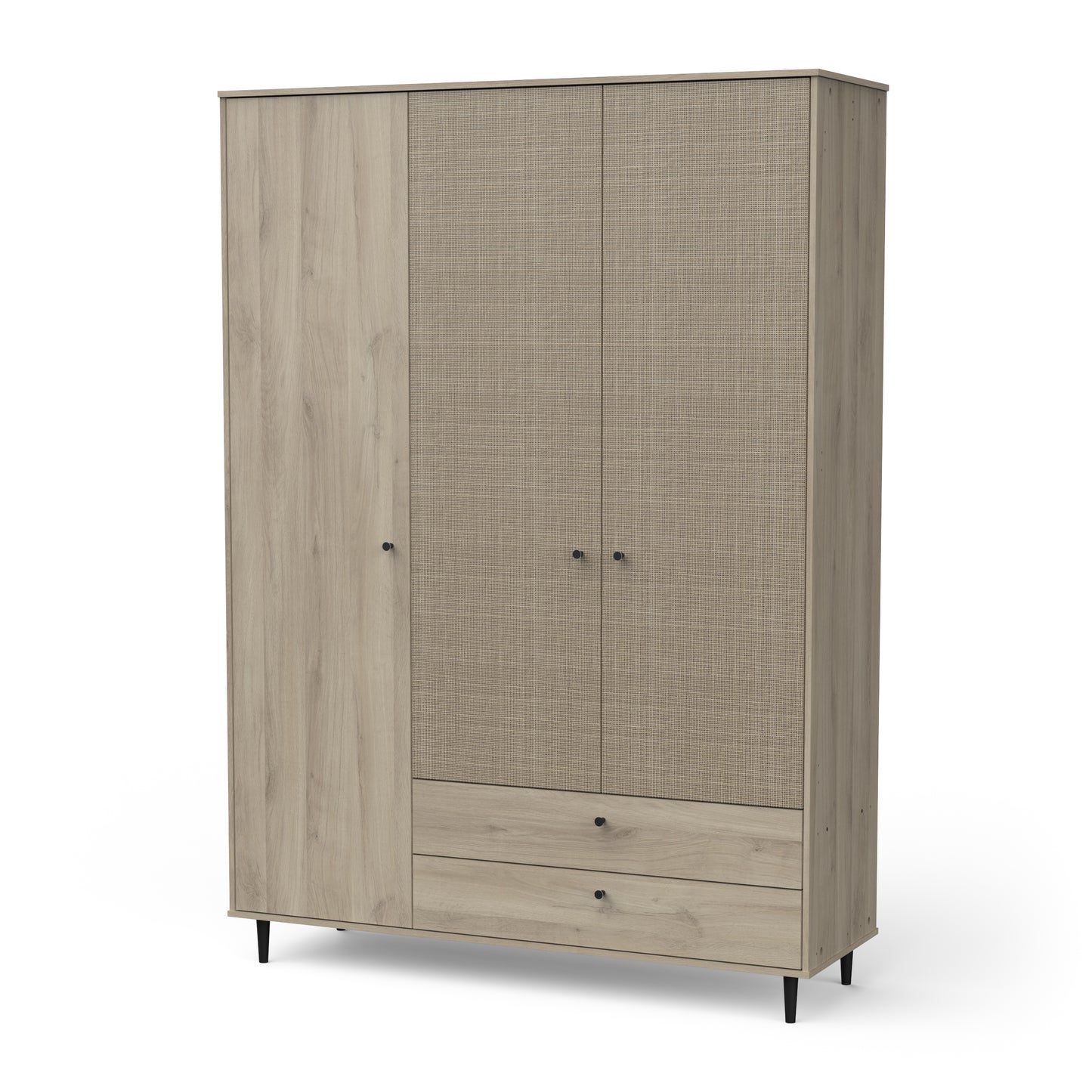 Theo 3 Door 2 Drawer Oak Rattan style Wardrobe - FurniComp