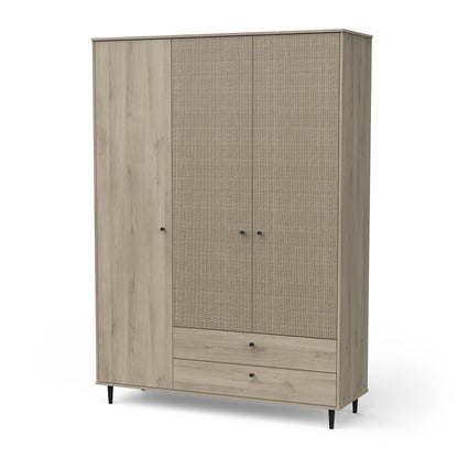 Theo 3 Door 2 Drawer Oak Rattan style Wardrobe - FurniComp