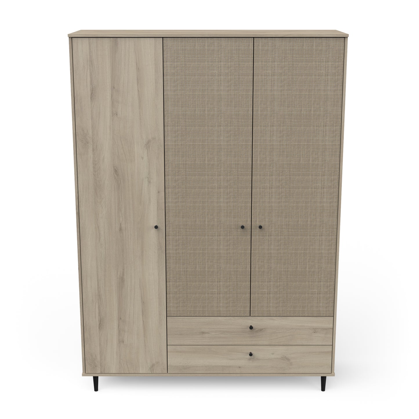 Theo 3 Door 2 Drawer Oak Rattan style Wardrobe - FurniComp