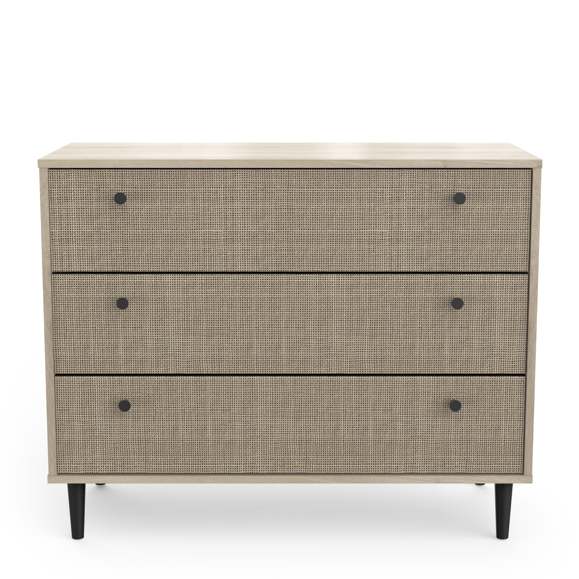 Theo 3 Drawer Oak Rattan style Chest of Drawers - FurniComp