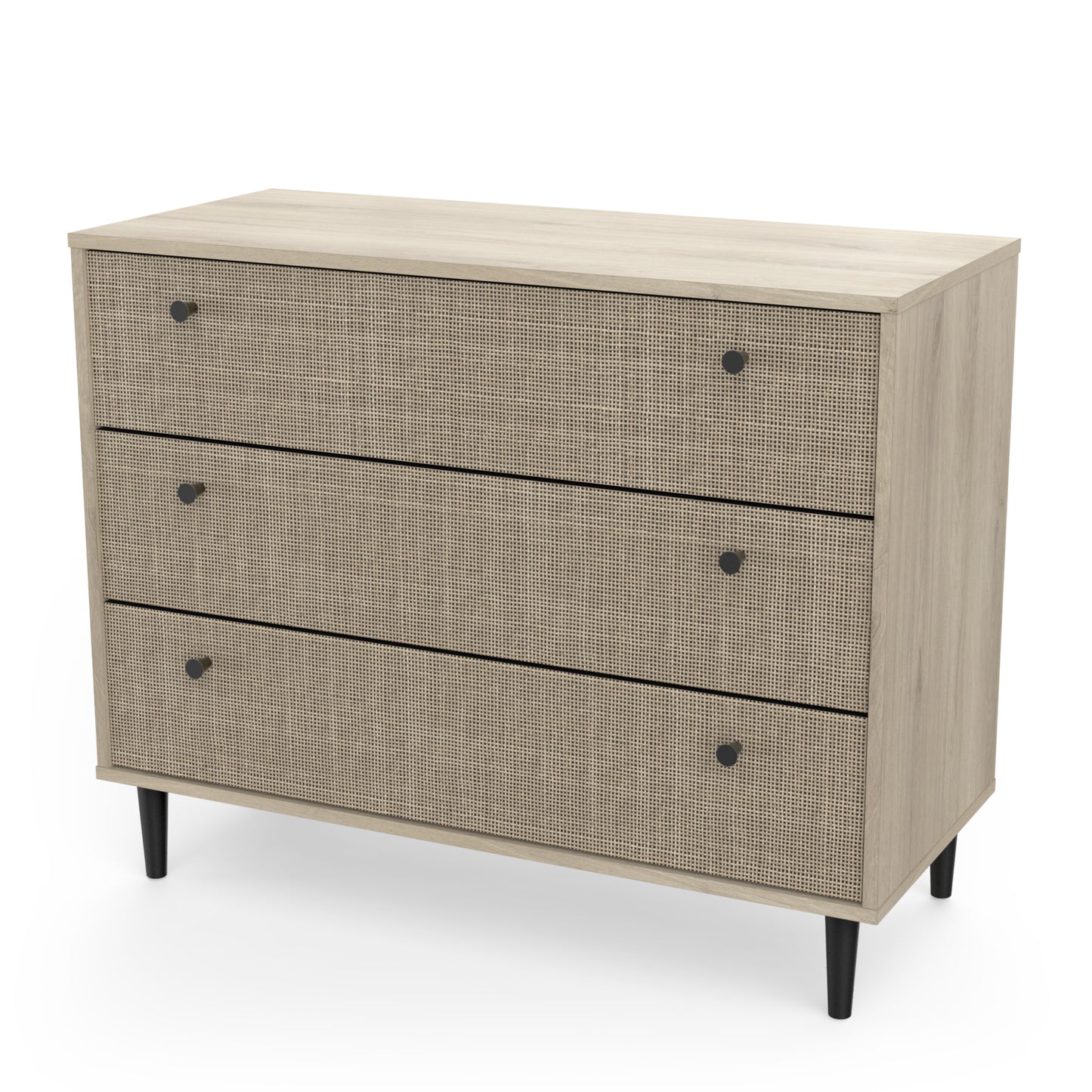 Theo 3 Drawer Oak Rattan style Chest of Drawers - FurniComp