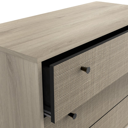 Theo 3 Drawer Oak Rattan style Chest of Drawers - FurniComp