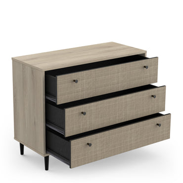 Theo 3 Drawer Oak Rattan style Chest of Drawers - FurniComp