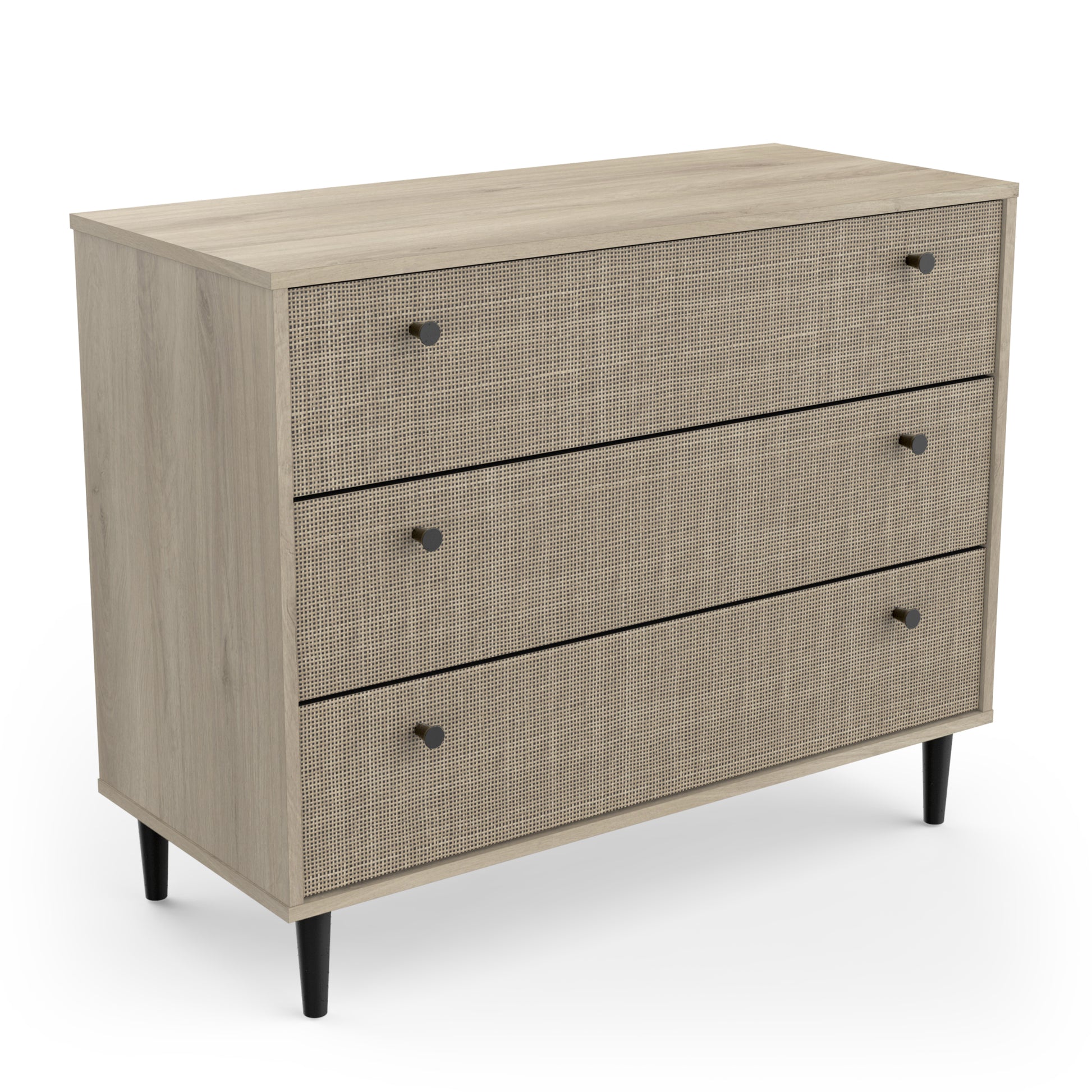 Theo 3 Drawer Oak Rattan style Chest of Drawers - FurniComp