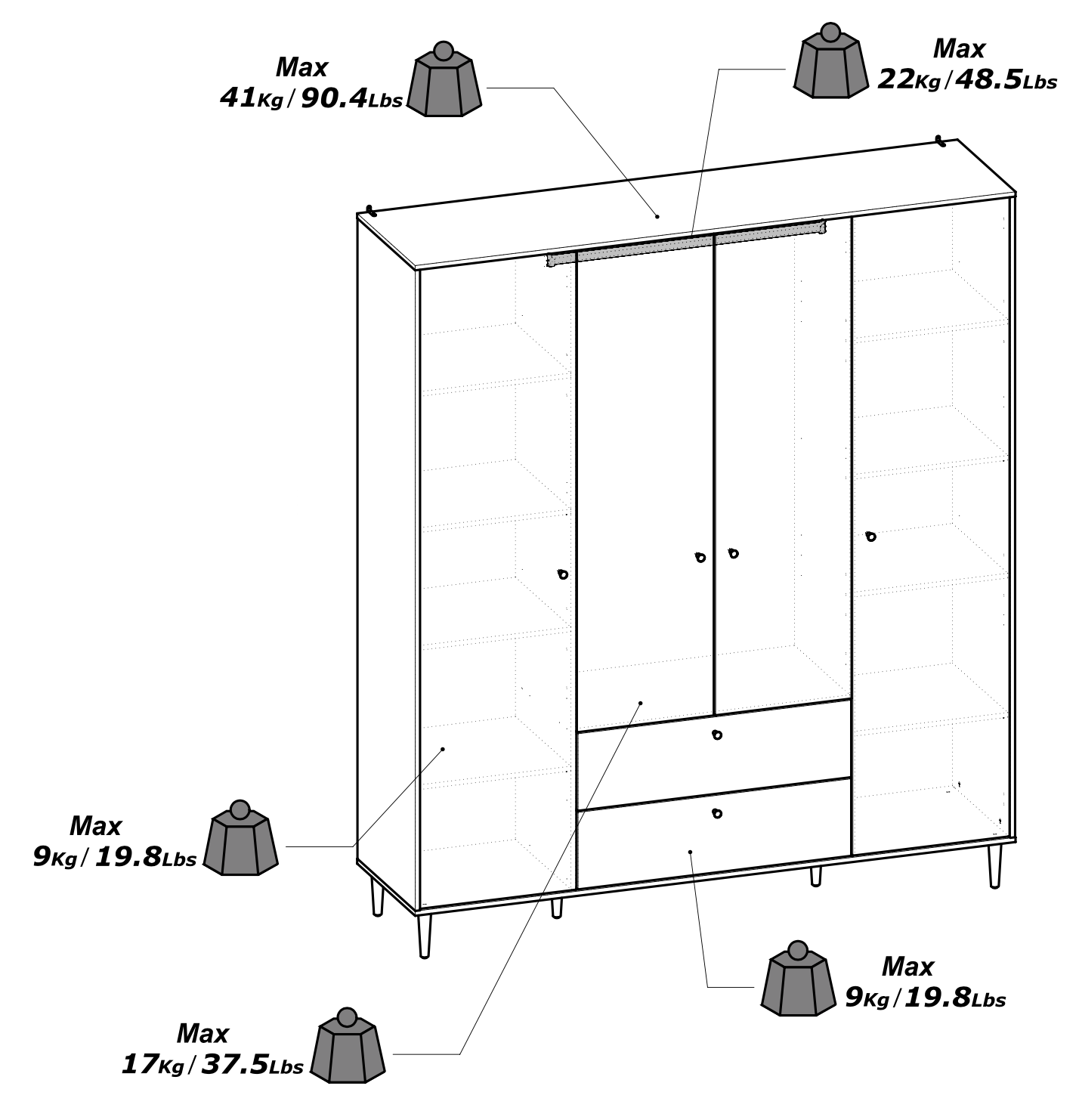 Theo 4 Door 2 Drawer Oak Rattan Style Wardrobe - FurniComp