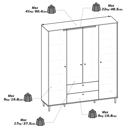 Theo 4 Door 2 Drawer Oak Rattan Style Wardrobe - FurniComp