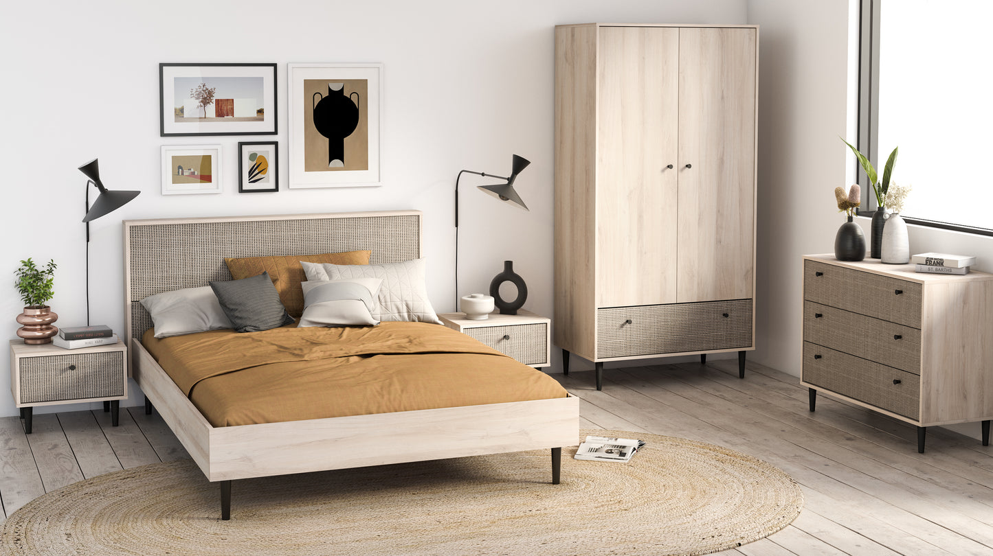 Theo 3 Door 2 Drawer Oak Rattan style Wardrobe - FurniComp