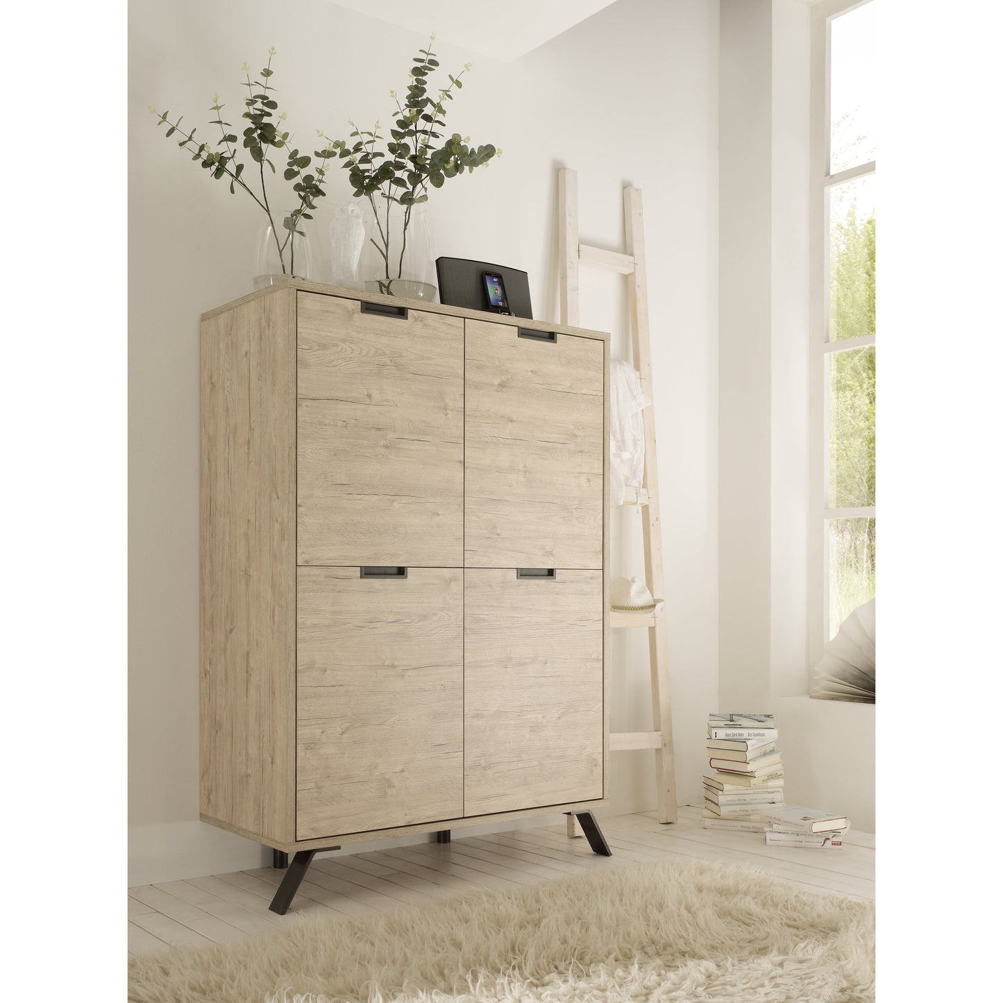 Tropez 4 Door Sherwood Oak Tall Sideboard/Highboard - FurniComp