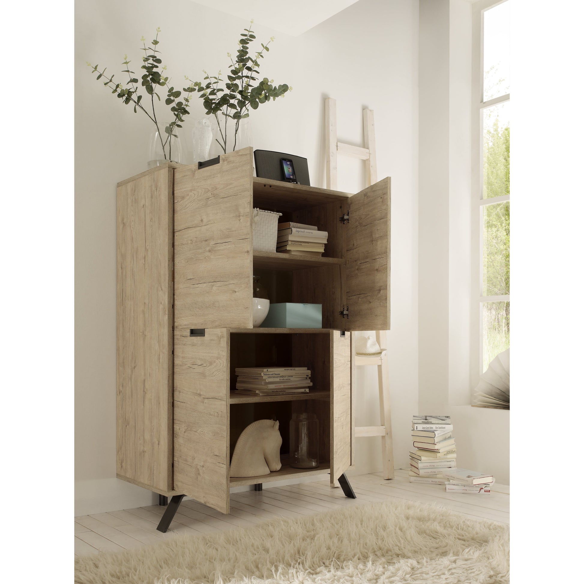 Tropez 4 Door Sherwood Oak Tall Sideboard/Highboard - FurniComp