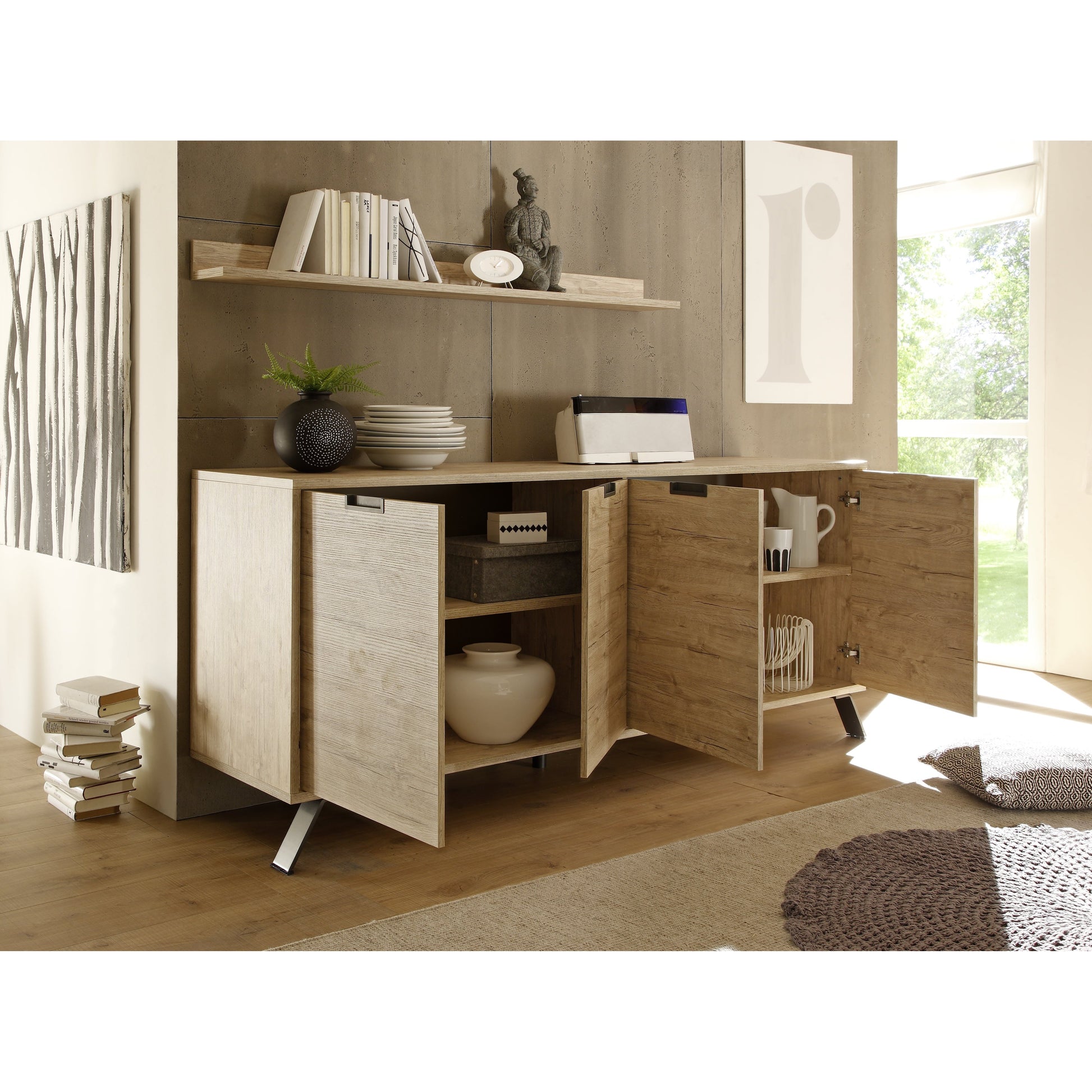 Tropez 4 Door Sherwood Oak Sideboard - FurniComp