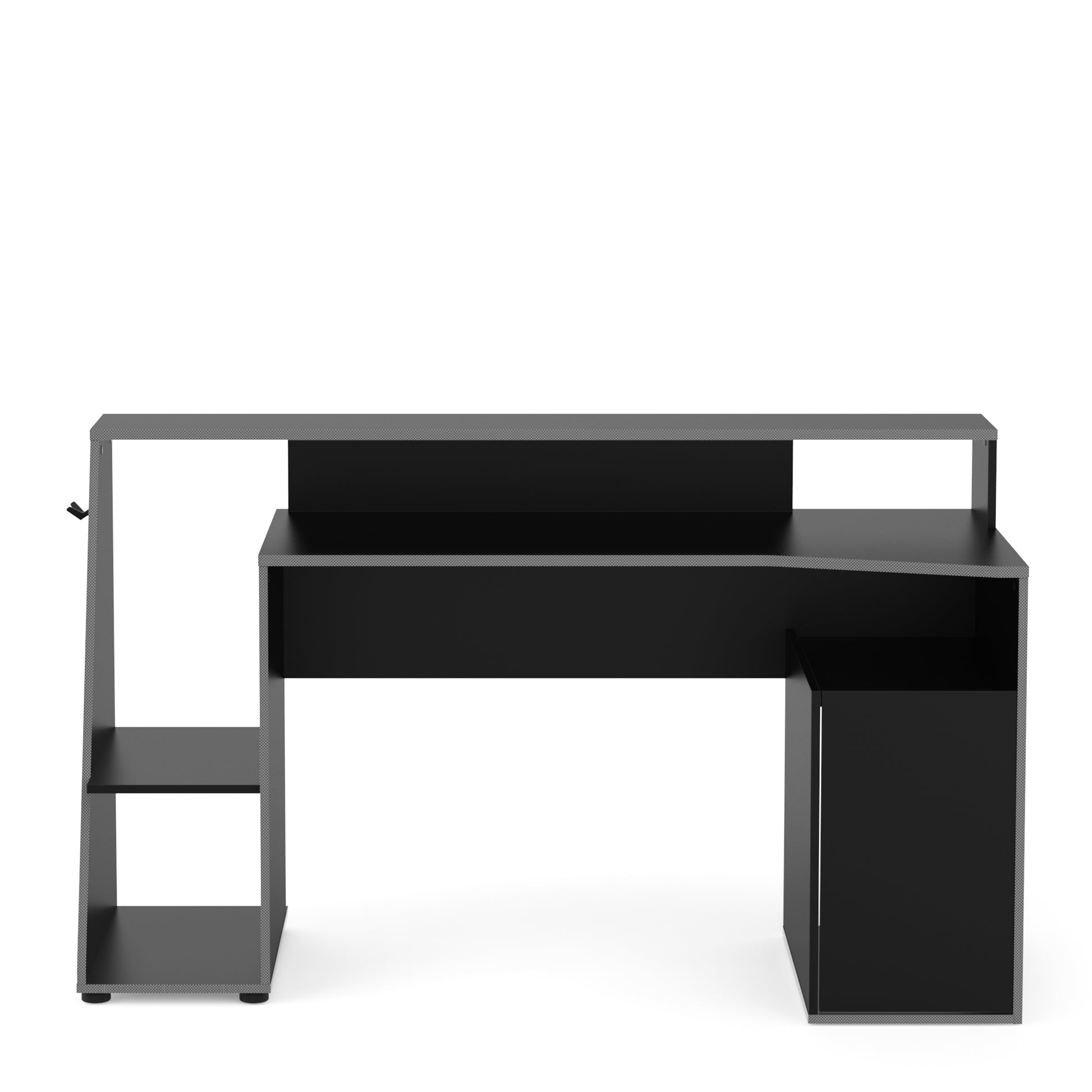 Turin Matt Black and Grey 1 Door Gaming Desk with Storage - FurniComp