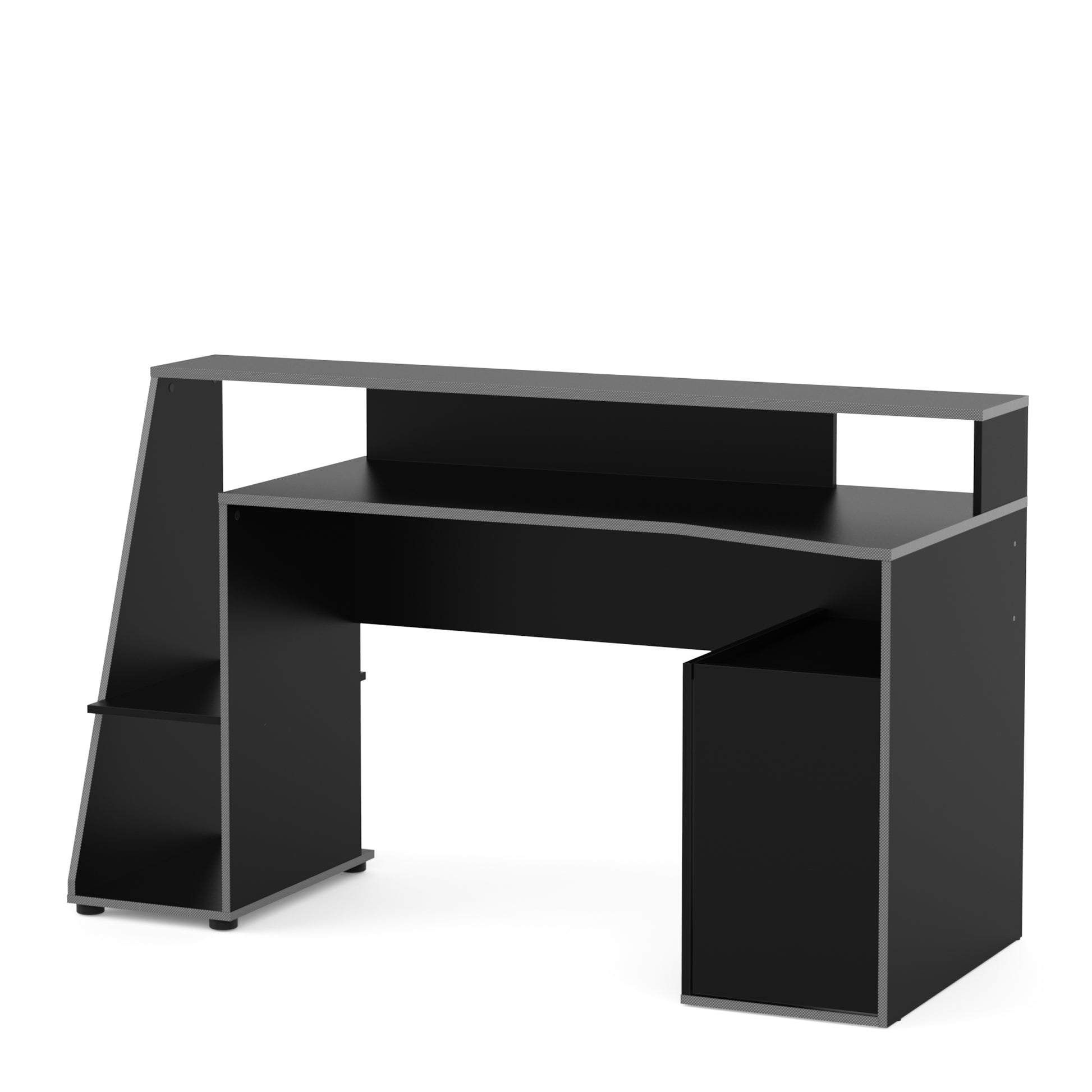 Turin Matt Black and Grey 1 Door Gaming Desk with Storage - FurniComp