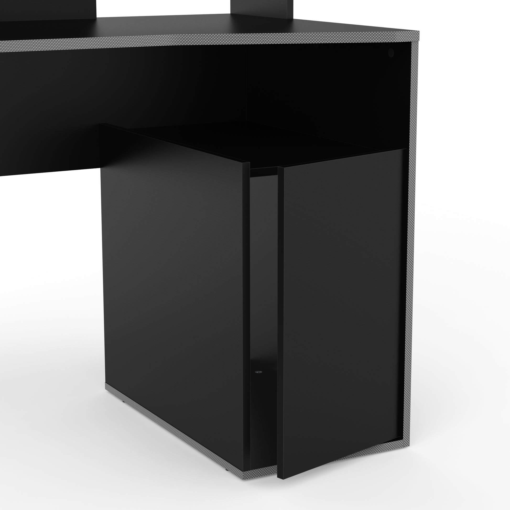 Turin Matt Black and Grey 1 Door Gaming Desk with Storage - FurniComp