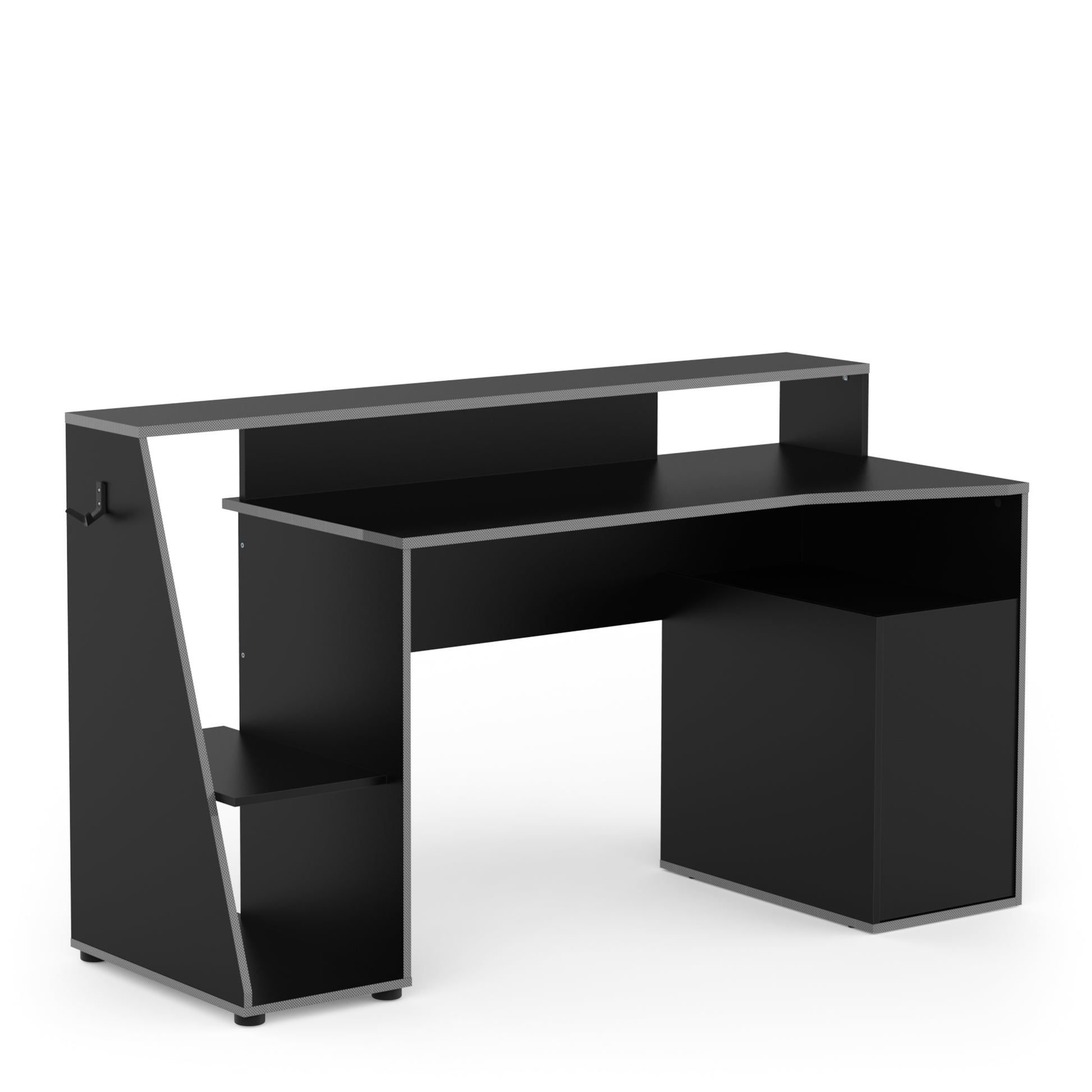 Turin Matt Black and Grey 1 Door Gaming Desk with Storage - FurniComp