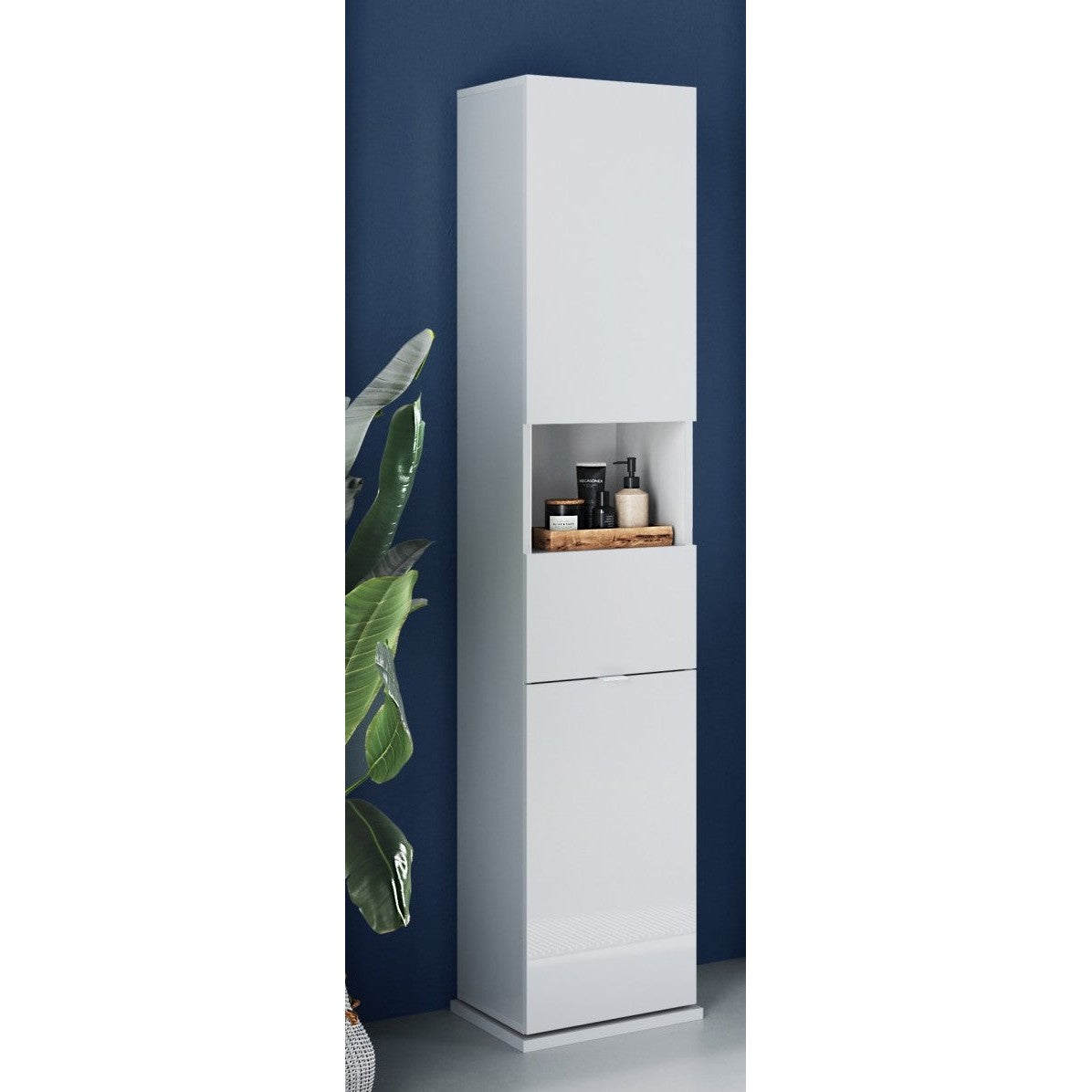 Selene 2 Door 1 Drawer Tall White Gloss Free-Standing Rotating Bathroom Cabinet - FurniComp