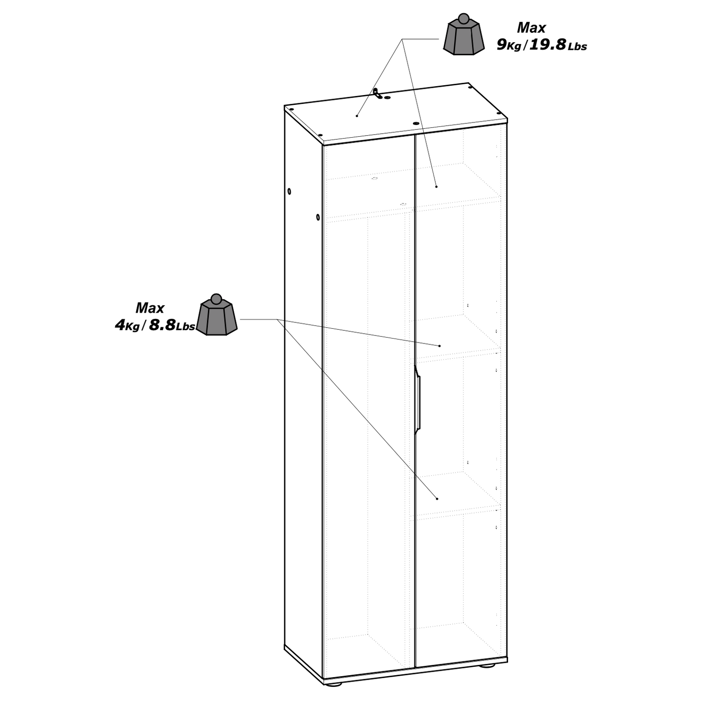 Universal Multi-Use Matt White Tall 2 Door Broom Utility Cupboard - FurniComp