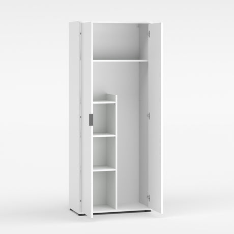 Universal Multi-Use White Gloss Tall 2 Door Broom Utility Cupboard - FurniComp