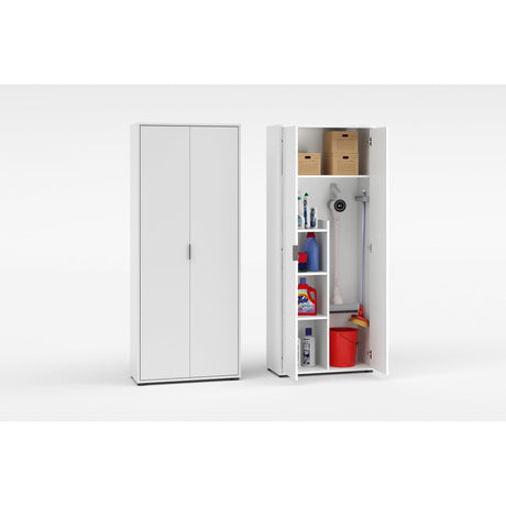 Universal Multi-Use White Gloss Tall 2 Door Broom Utility Cupboard - FurniComp