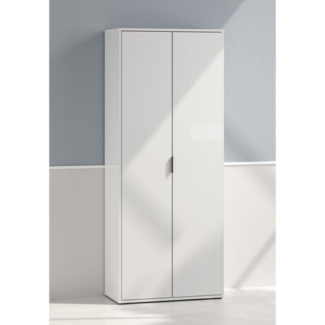 Universal Multi-Use White Gloss Tall 2 Door Broom Utility Cupboard - FurniComp