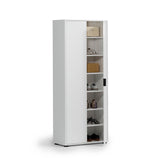 Universal Multi-Use White Gloss Tall 2 Door Storage Utility Cupboard Cabinet - FurniComp