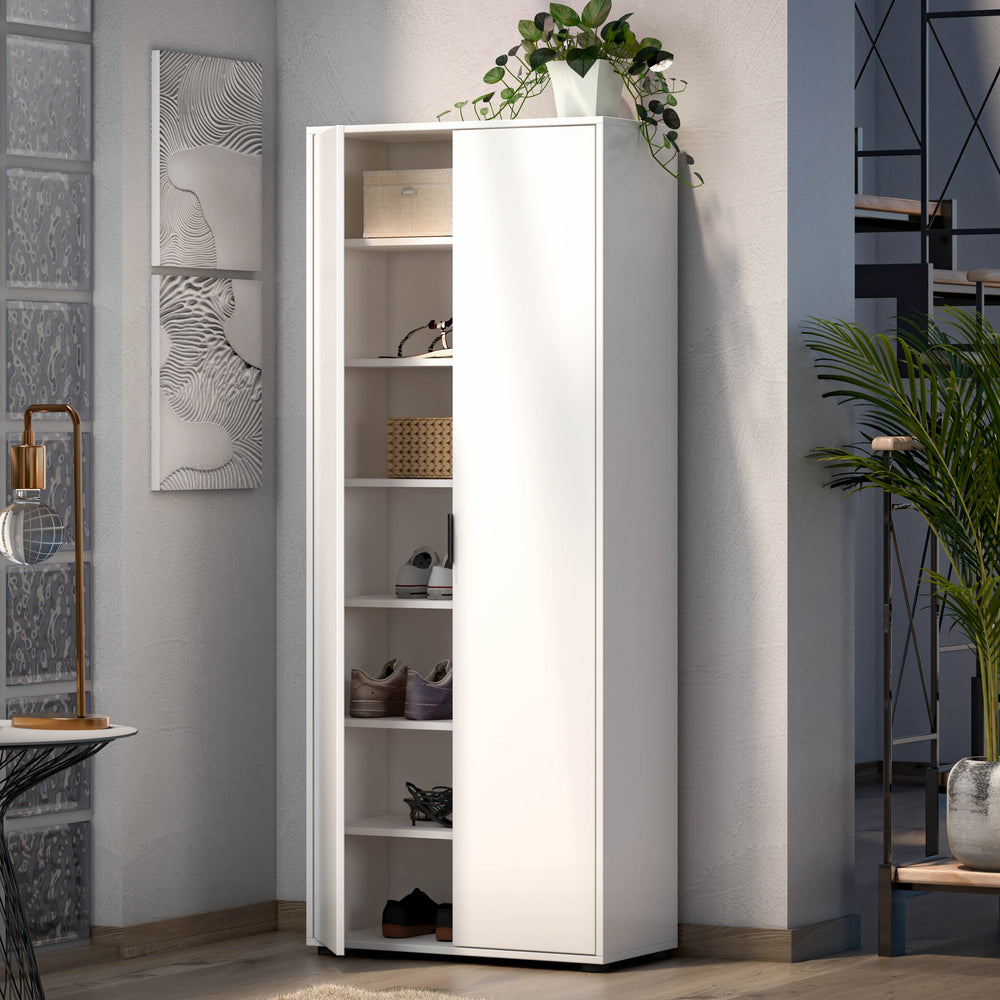 Universal Multi-Use White Gloss Tall 2 Door Storage Utility Cupboard Cabinet - FurniComp