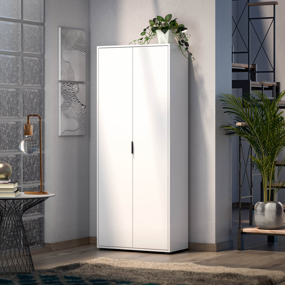 Universal Multi-Use White Gloss Tall 2 Door Storage Utility Cupboard Cabinet - FurniComp