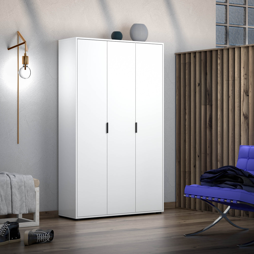 Universal Multi-Use White Gloss Tall 3 Door Storage Utility Cupboard Cabinet - FurniComp