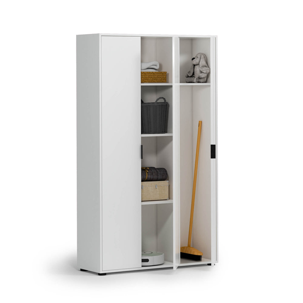 Universal Multi-Use White Gloss Tall 3 Door Storage Utility Cupboard Cabinet - FurniComp