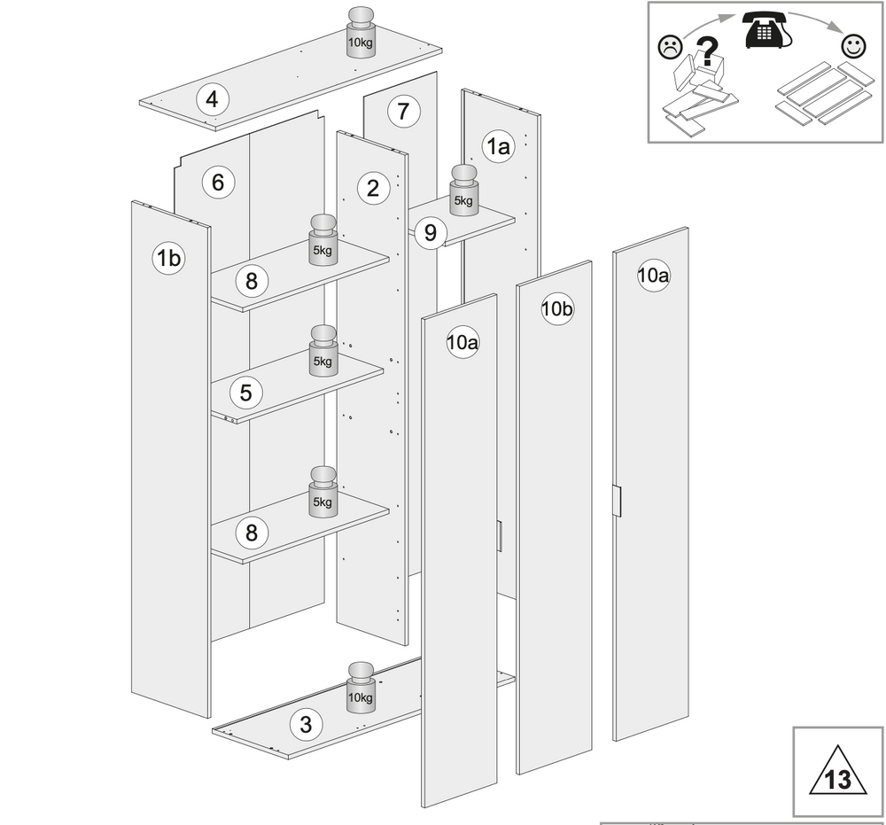 Universal Multi-Use White Gloss Tall 3 Door Storage Utility Cupboard Cabinet - FurniComp