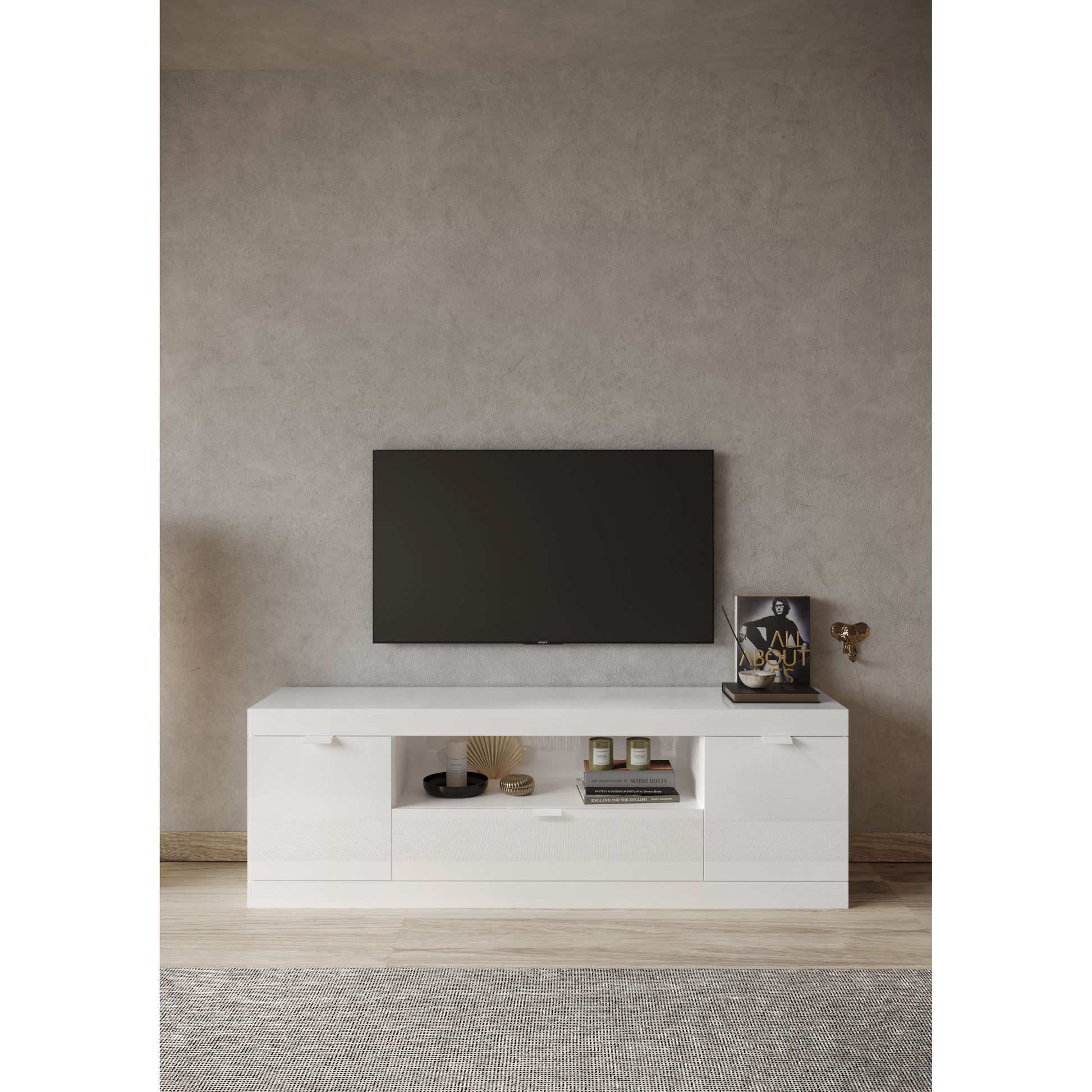 Valencia 2 Door 1 Drawer 180cm White Gloss TV Stand - FurniComp