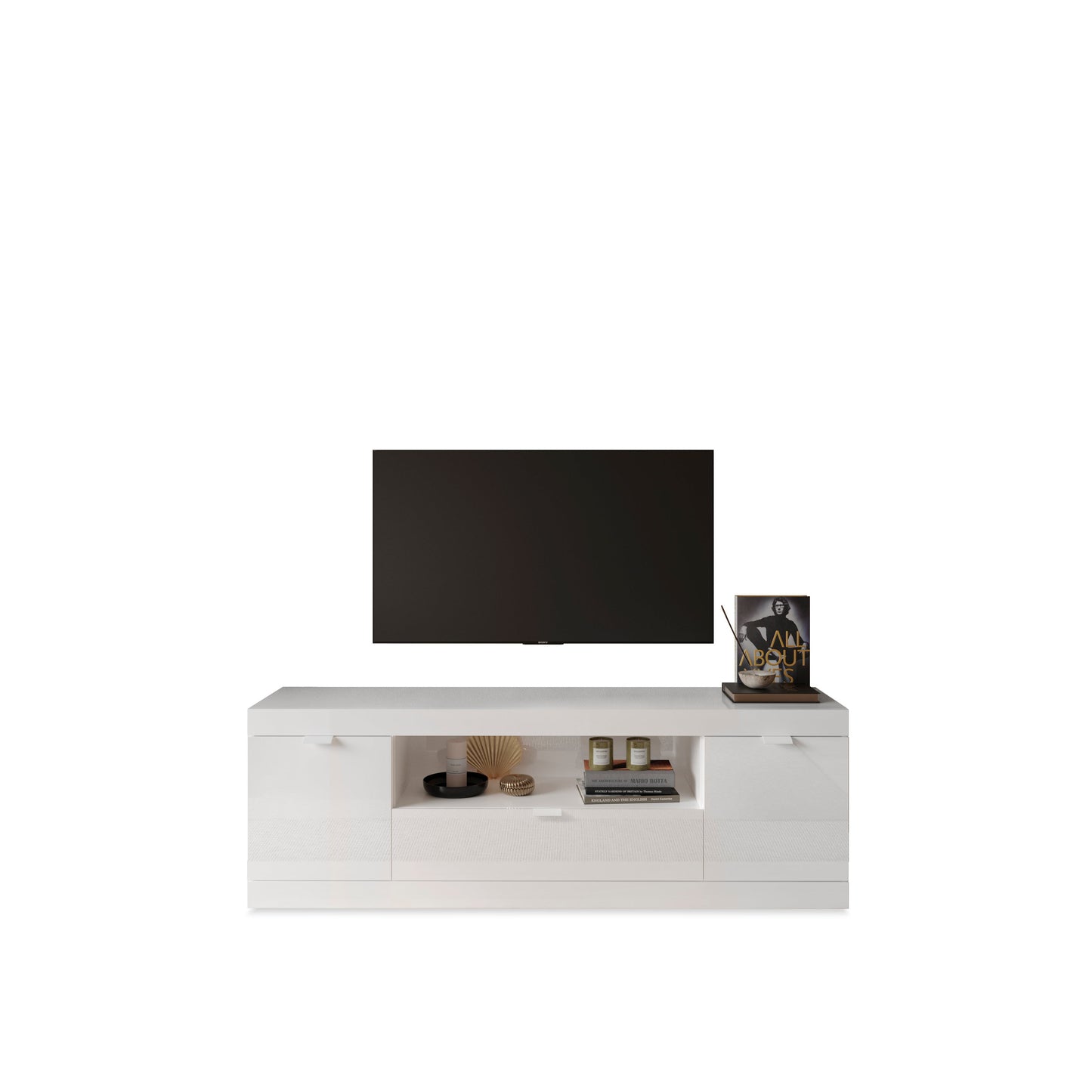 Valencia 2 Door 1 Drawer 180cm White Gloss TV Stand - FurniComp