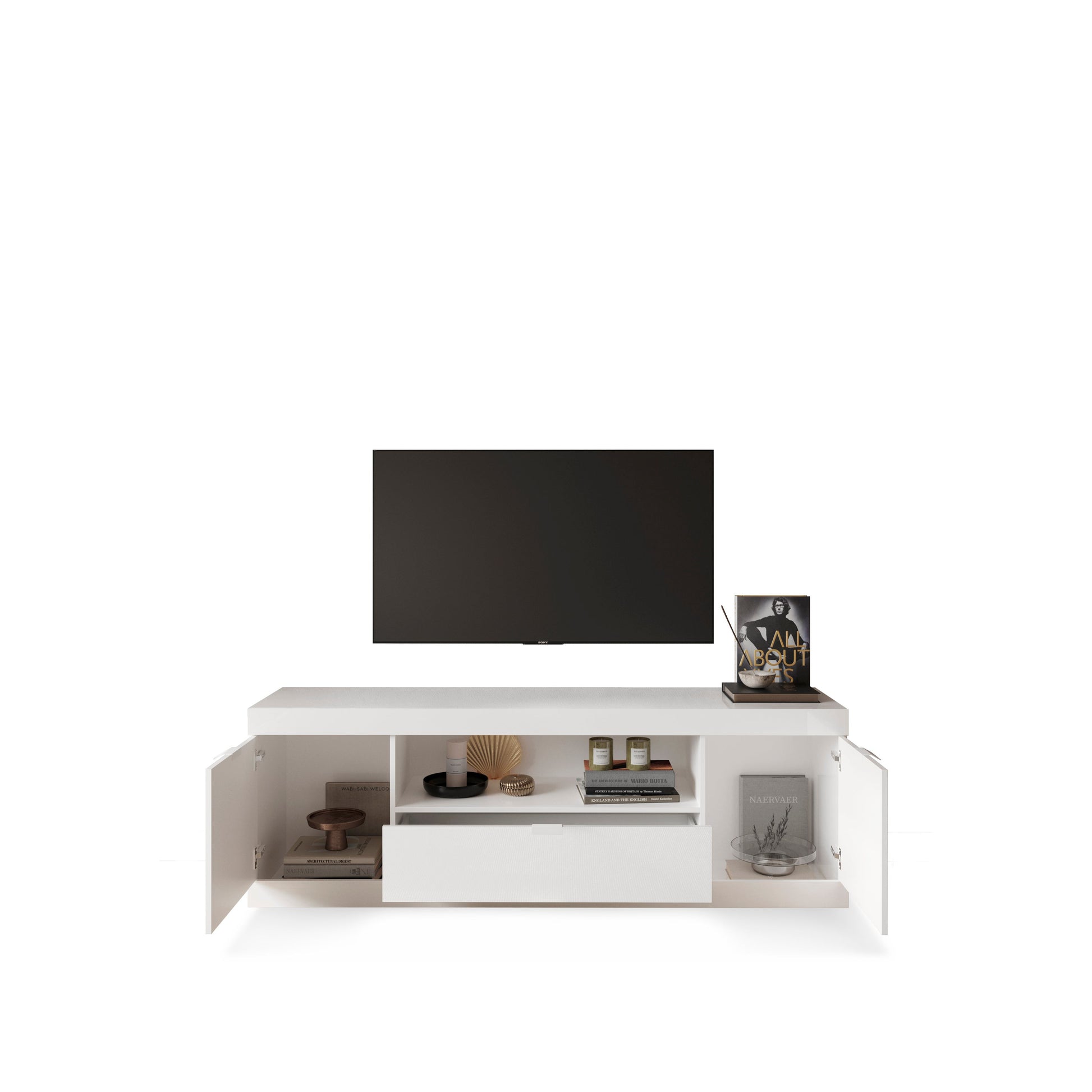 Valencia 2 Door 1 Drawer 180cm White Gloss TV Stand - FurniComp