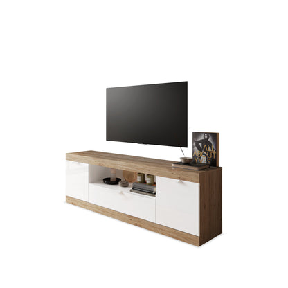 Valencia 2 Door 1 Drawer 180cm White Gloss And Cadiz Oak TV Stand - FurniComp