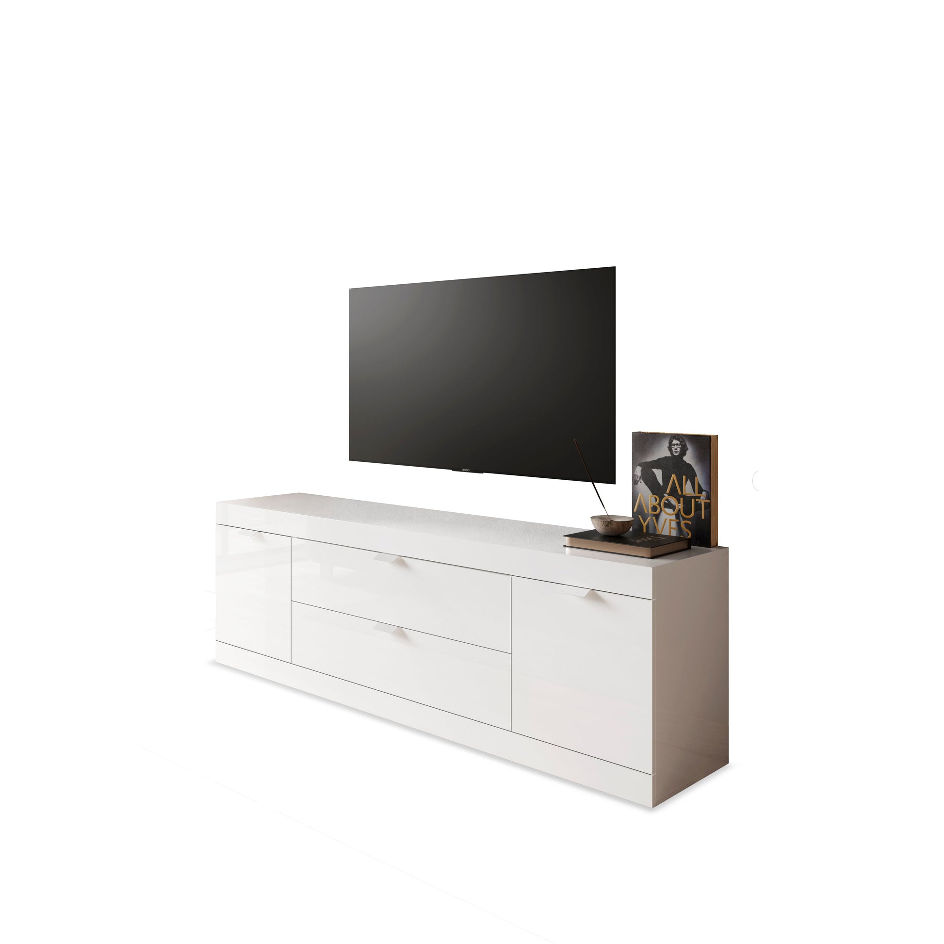 Valencia 2 Door 2 Drawer 180cm White Gloss TV Stand - FurniComp