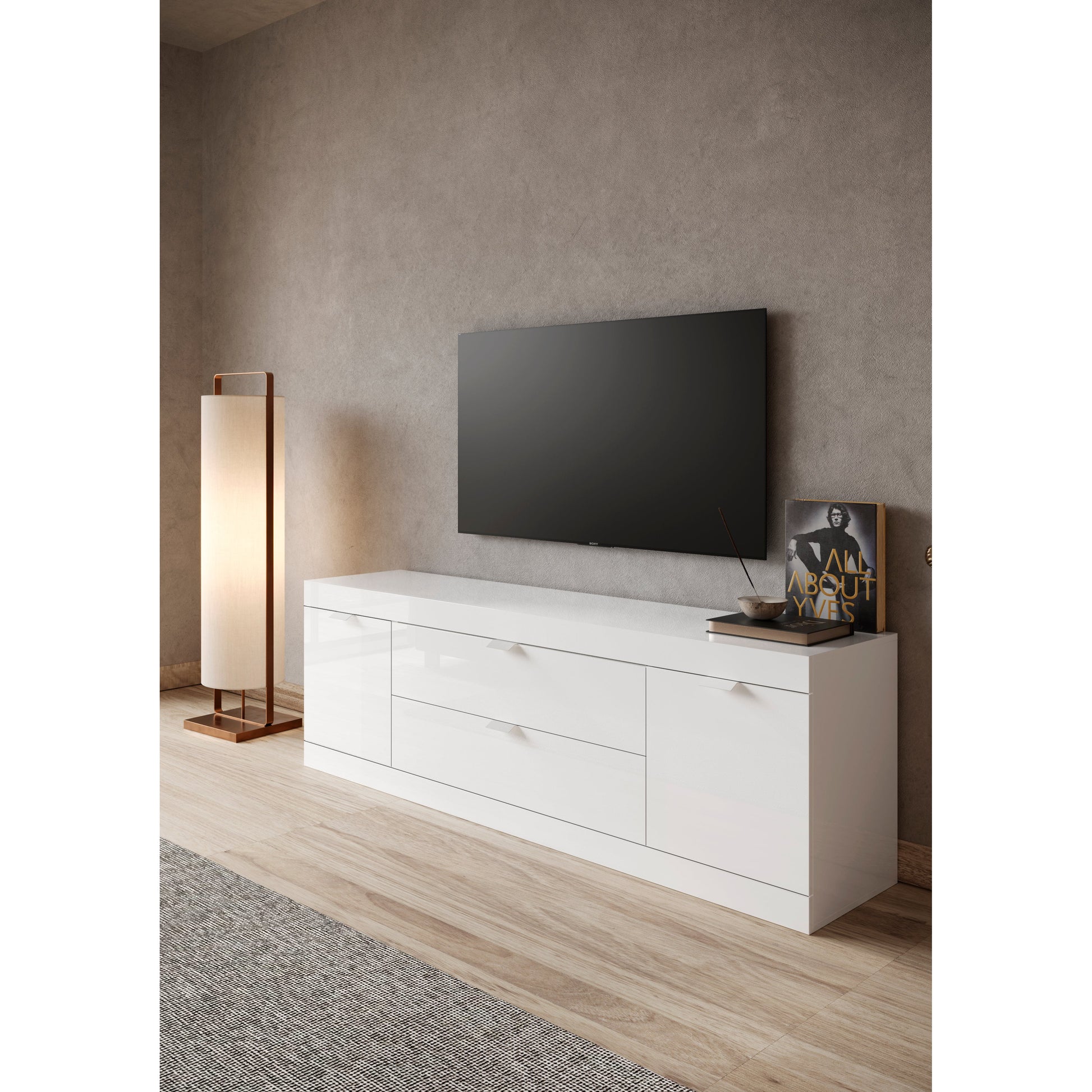 Valencia 2 Door 2 Drawer 180cm White Gloss TV Stand - FurniComp