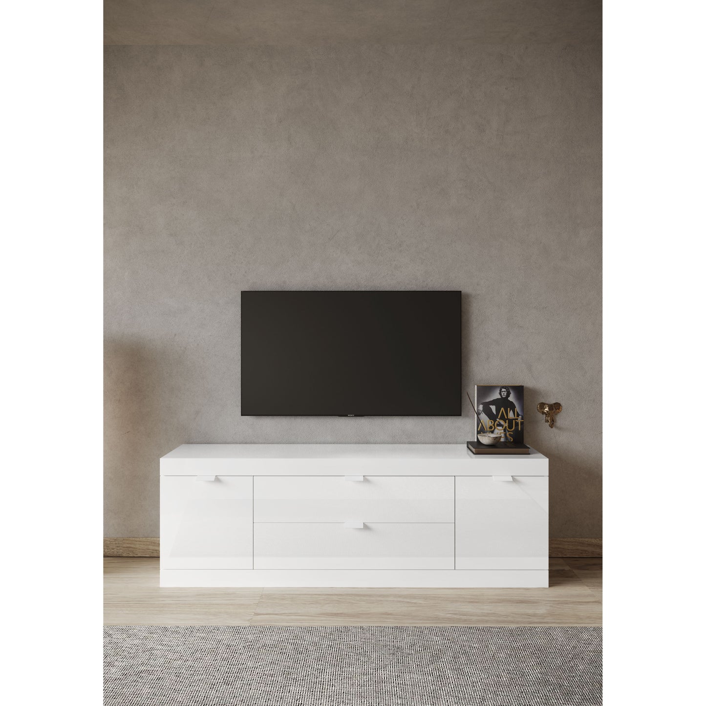 Valencia 2 Door 2 Drawer 180cm White Gloss TV Stand - FurniComp