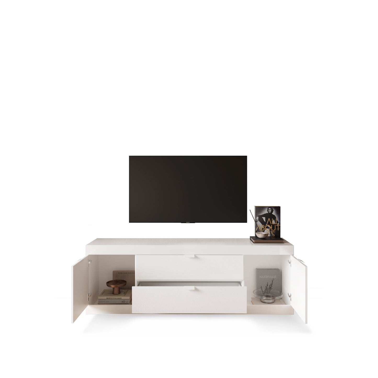 Valencia 2 Door 2 Drawer 180cm White Gloss TV Stand - FurniComp