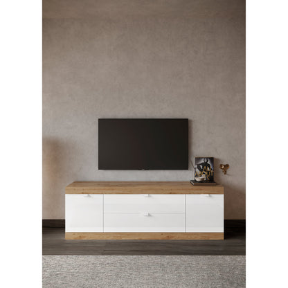 Valencia 2 Door 2 Drawer 180cm White Gloss And Cadiz Oak TV Stand - FurniComp