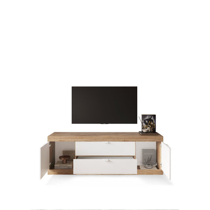 Valencia 2 Door 2 Drawer 180cm White Gloss And Cadiz Oak TV Stand - FurniComp