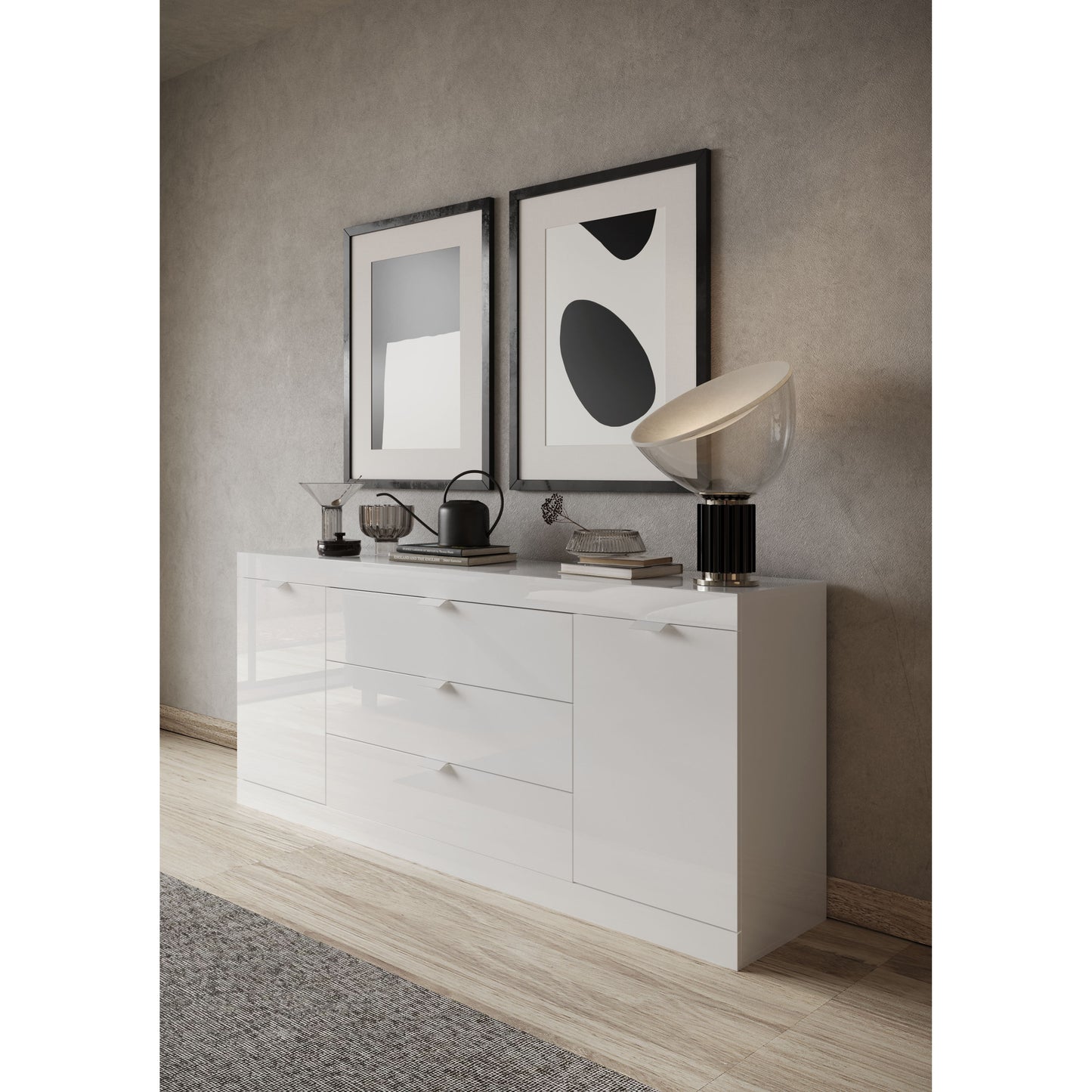 Valencia 2 Door 3 Drawer 180cm White Gloss Sideboard - FurniComp