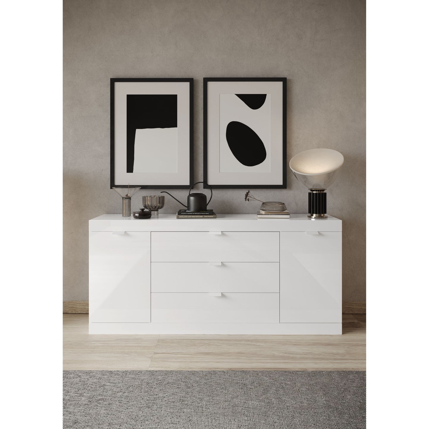 Valencia 2 Door 3 Drawer 180cm White Gloss Sideboard - FurniComp