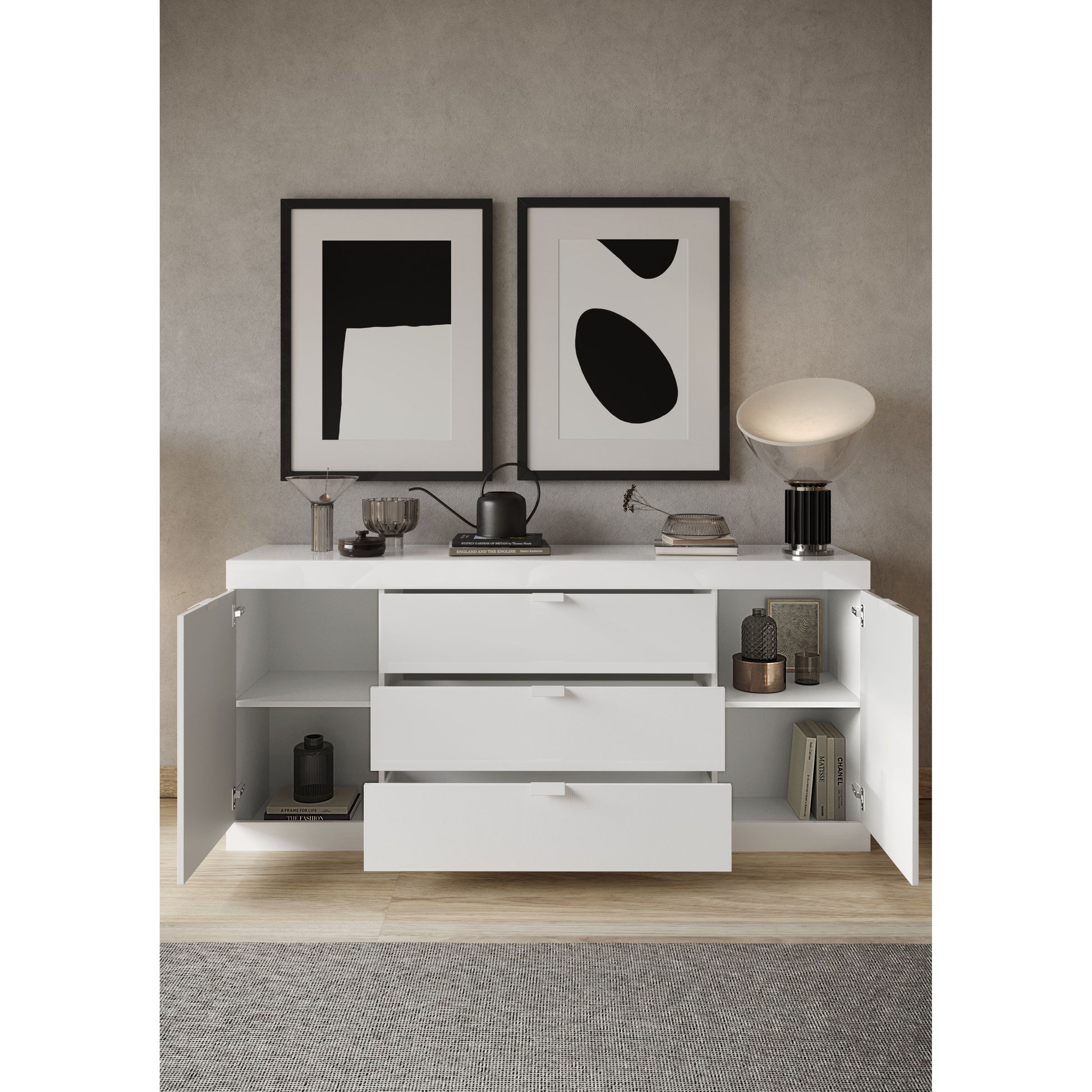 Valencia 2 Door 3 Drawer 180cm White Gloss Sideboard - FurniComp