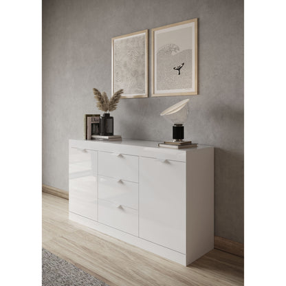 Valencia 2 Door 3 Drawer 135cm White Gloss Sideboard - FurniComp