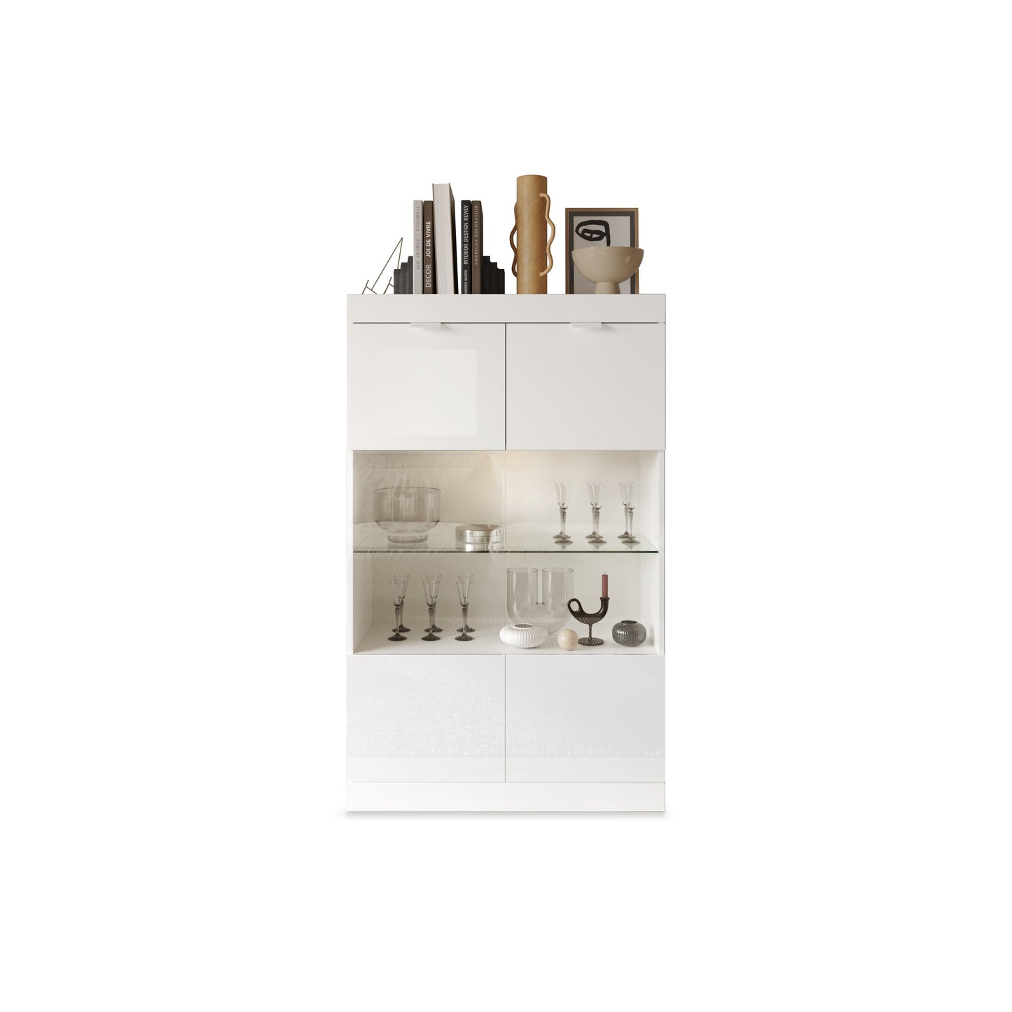 Valencia 2 Door 90cm White Gloss Glass Display Cabinet - FurniComp