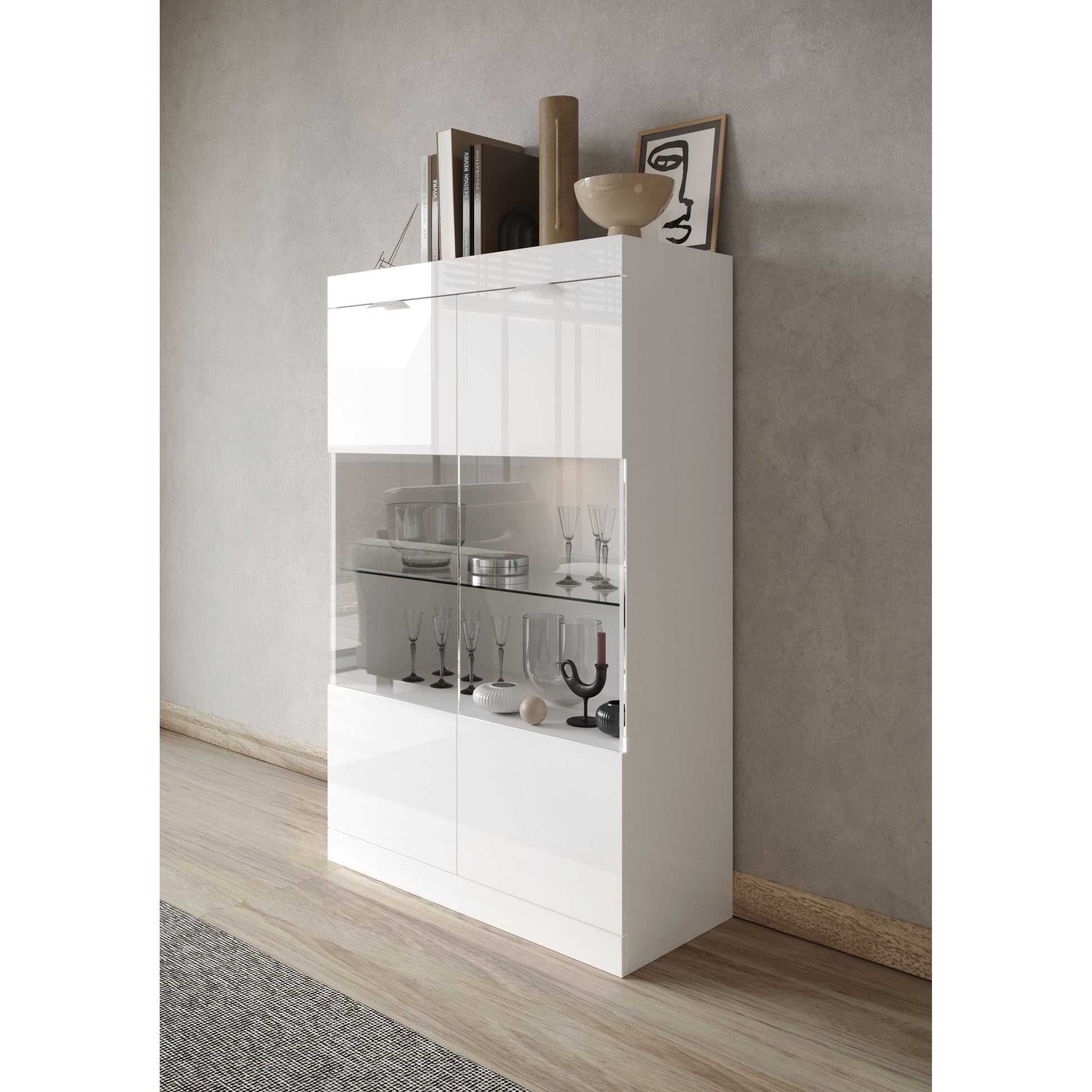 Valencia 2 Door 90cm White Gloss Glass Display Cabinet - FurniComp