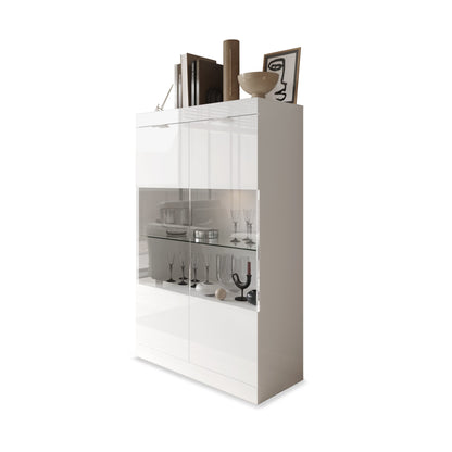 Valencia 2 Door 90cm White Gloss Glass Display Cabinet - FurniComp